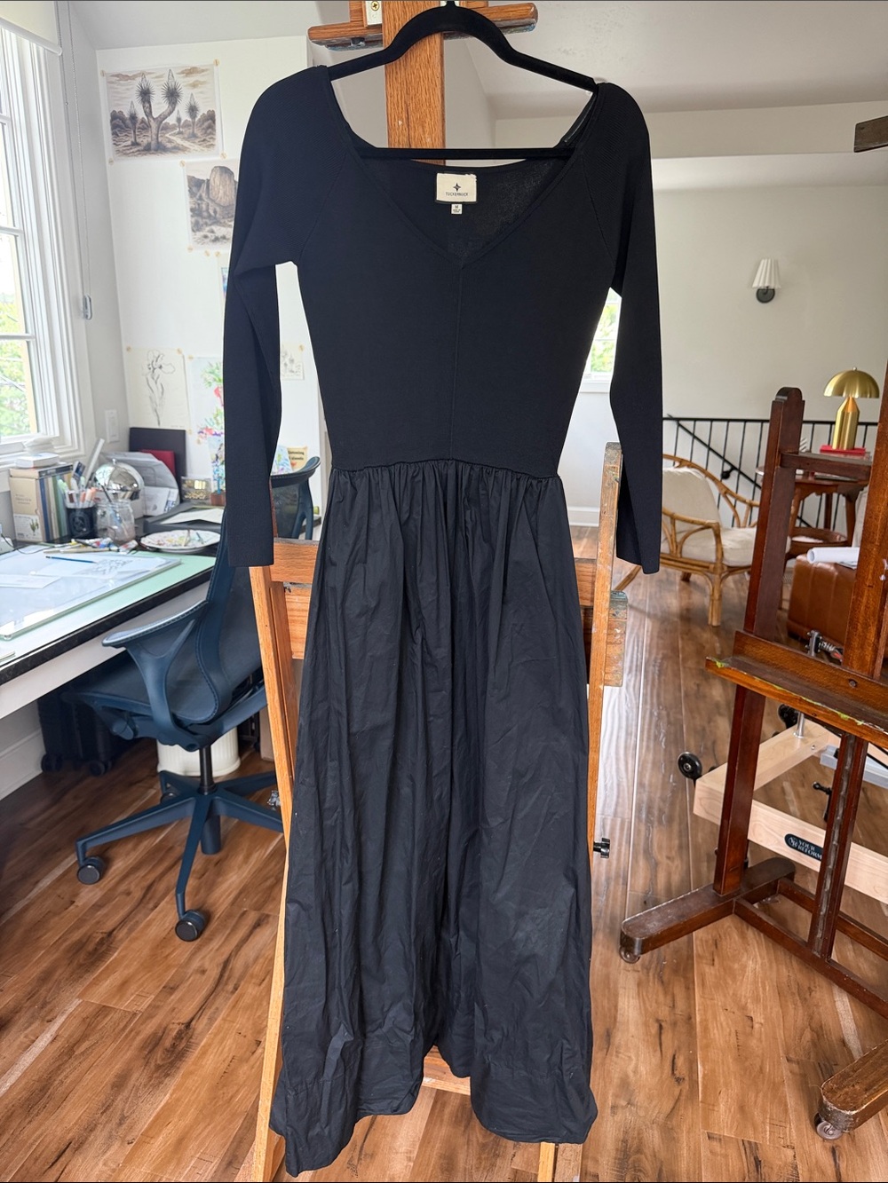 Tuckernuck Black V-Neck Long Sleeve Midi Dress